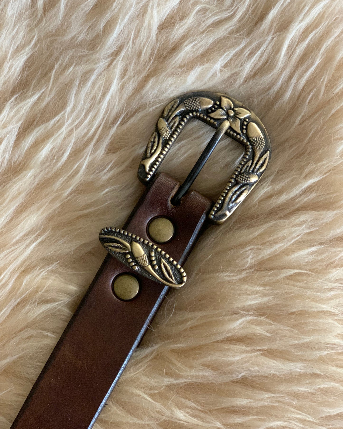 Vine Buckle on Handmade Leather Belt