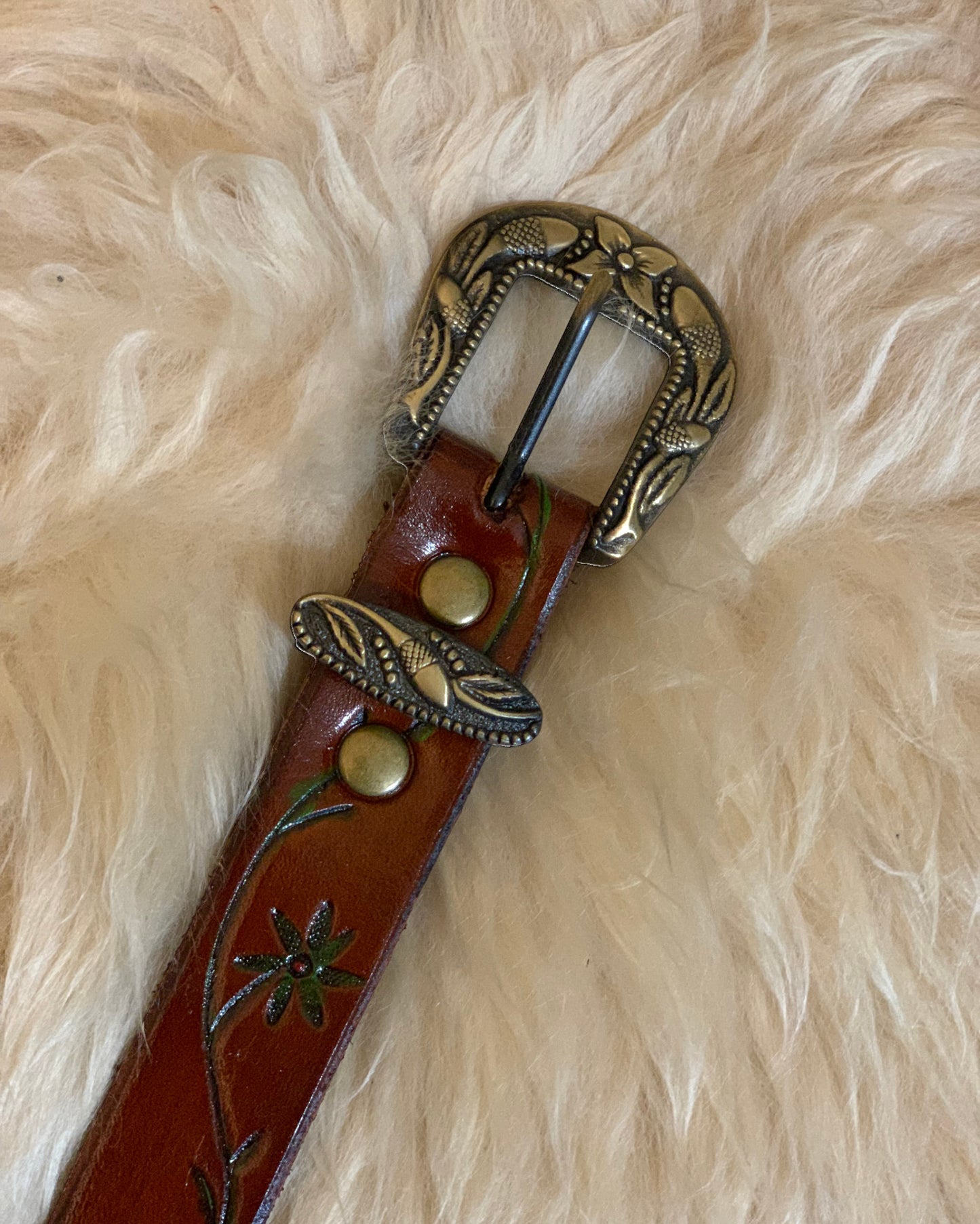 Vine Buckle on Handmade Leather Belt