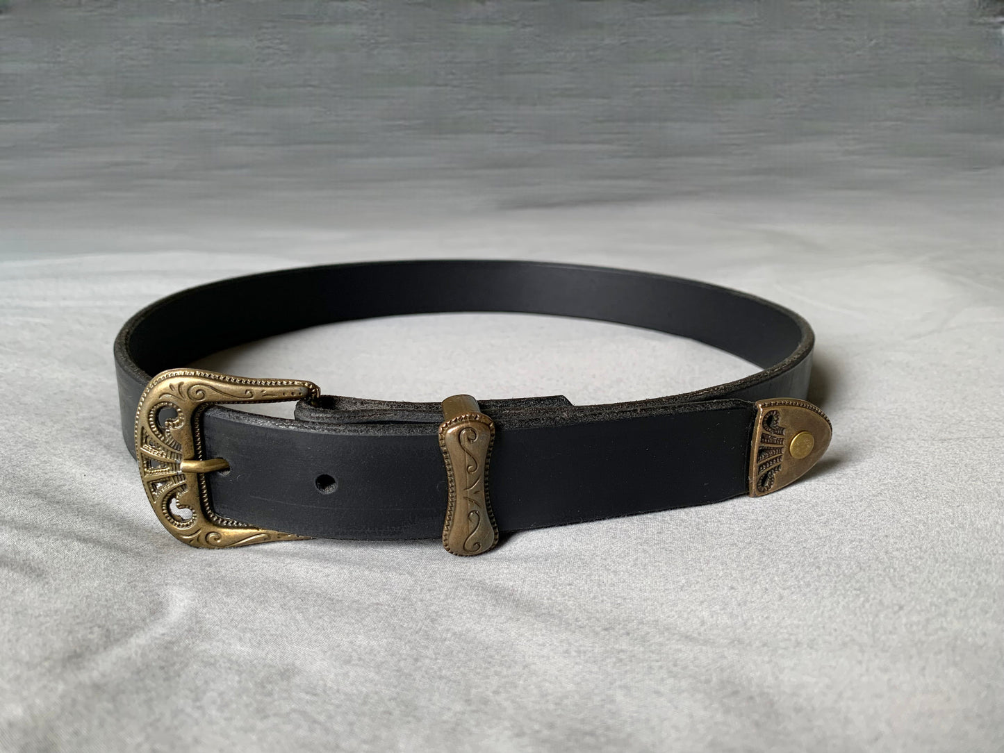 Decorative Upcycled Hardware on Black Leather Belt