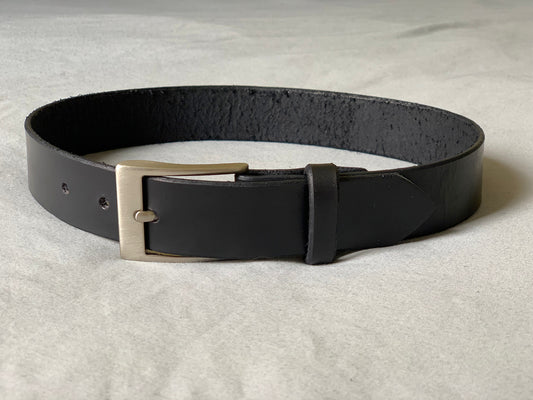 Recycled Buckle on Black Leather Belt