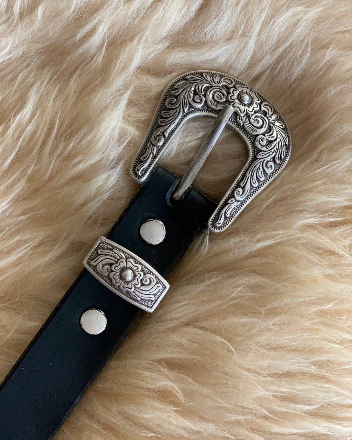 Silver Plated Buckle Set on Handcrafted Leather Belt 