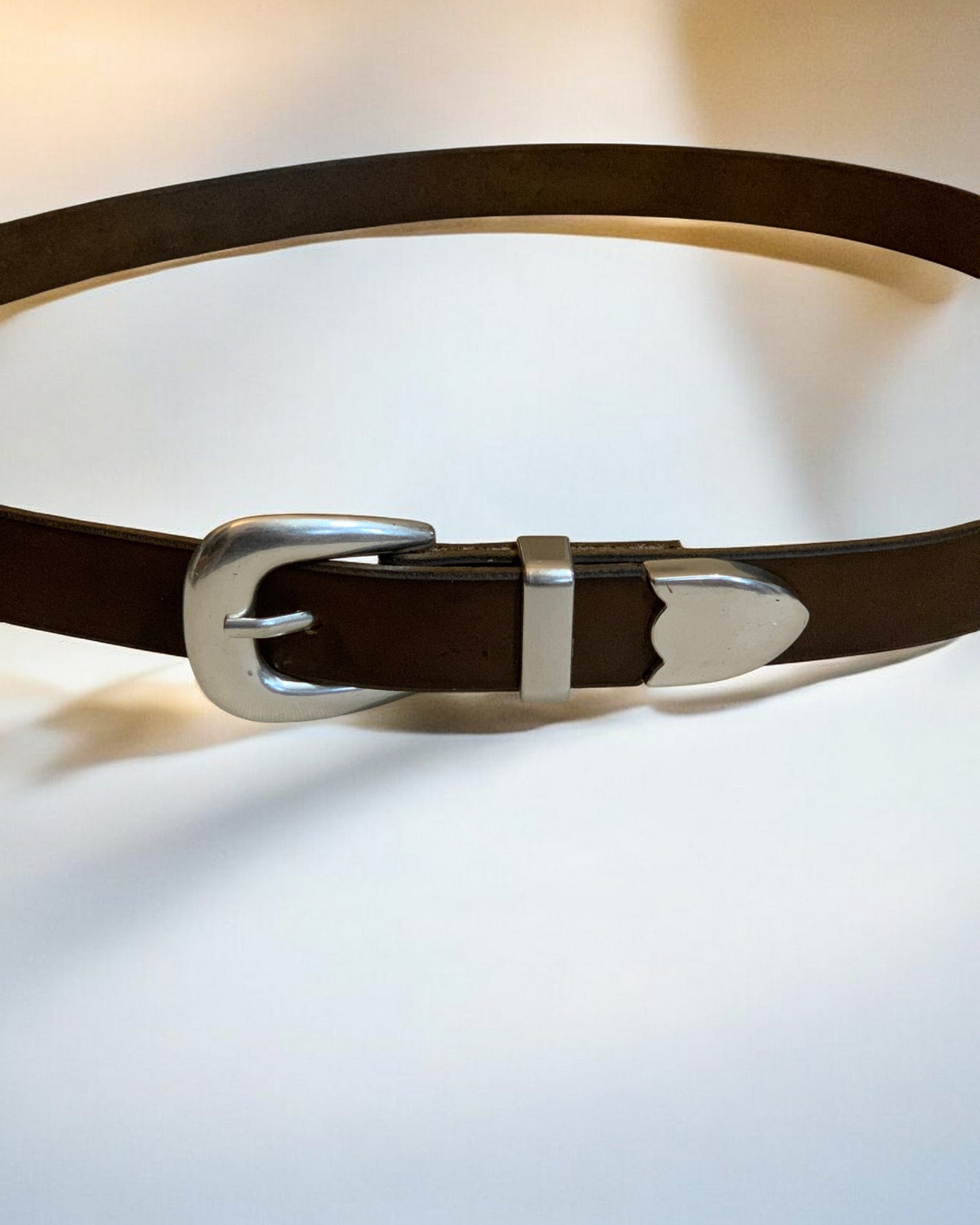 Smooth Silver Buckle on Leather Belt